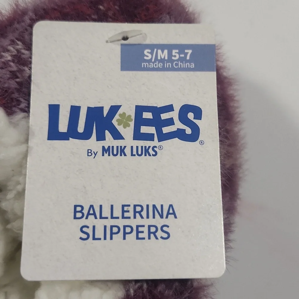 NWT Muk Luks Purple And White Ballerina Slippers S/M 5-7 KIDS